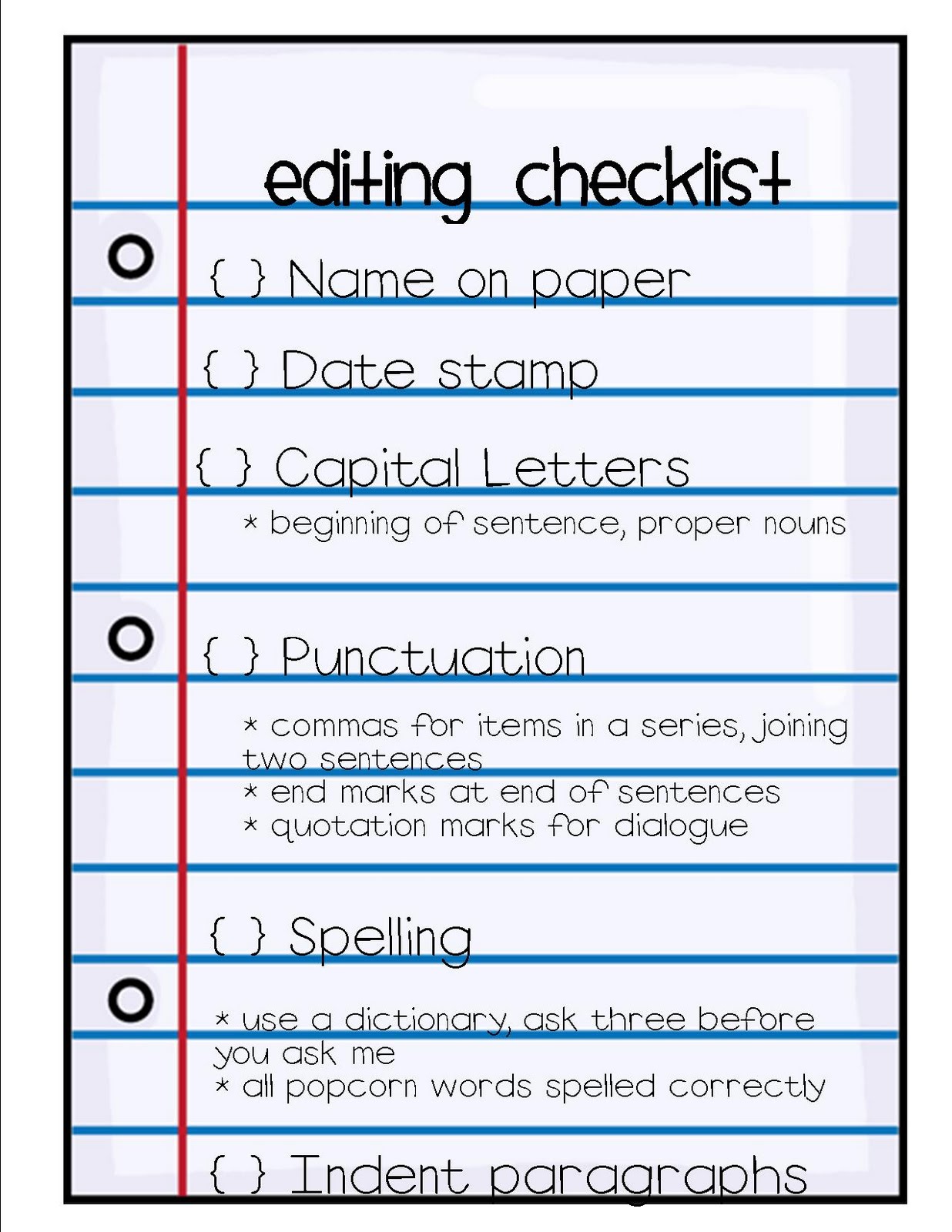 Revising editing checklist research papers